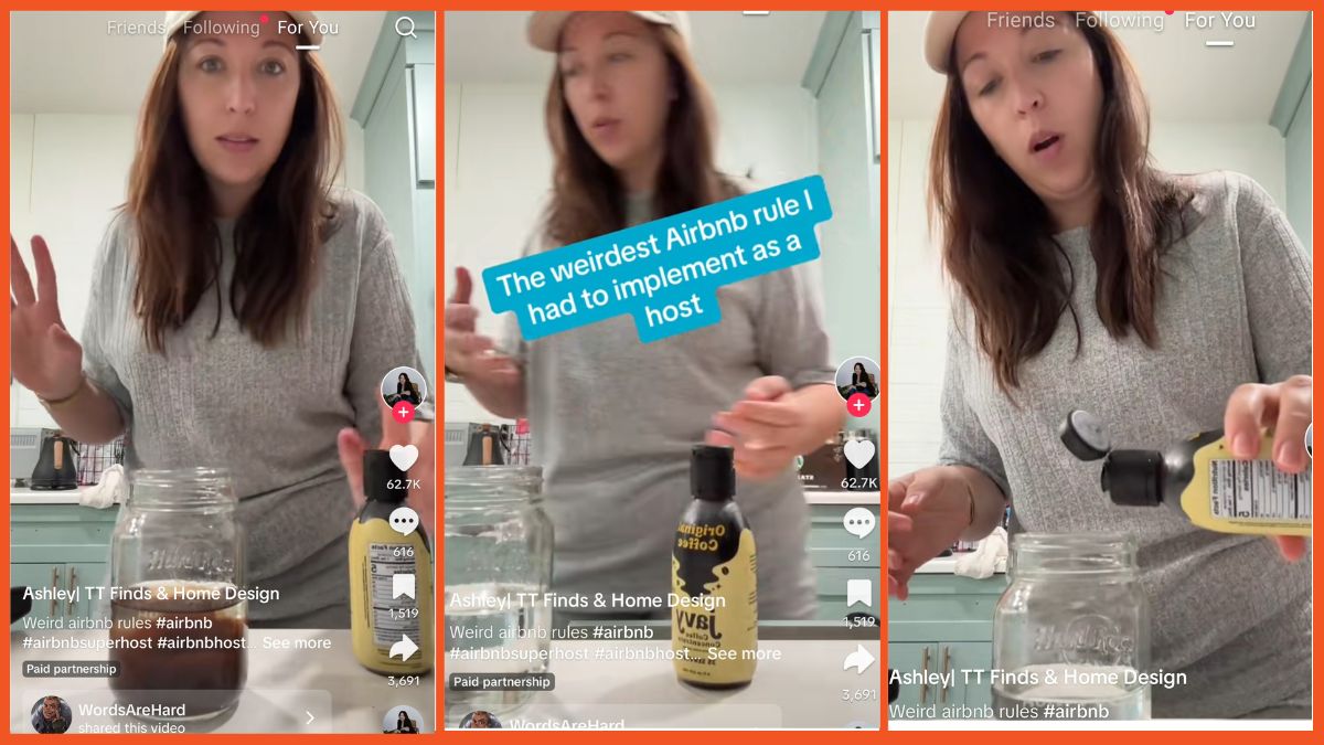 Three screenshots of a Tiktok user telling a story in her kitchen