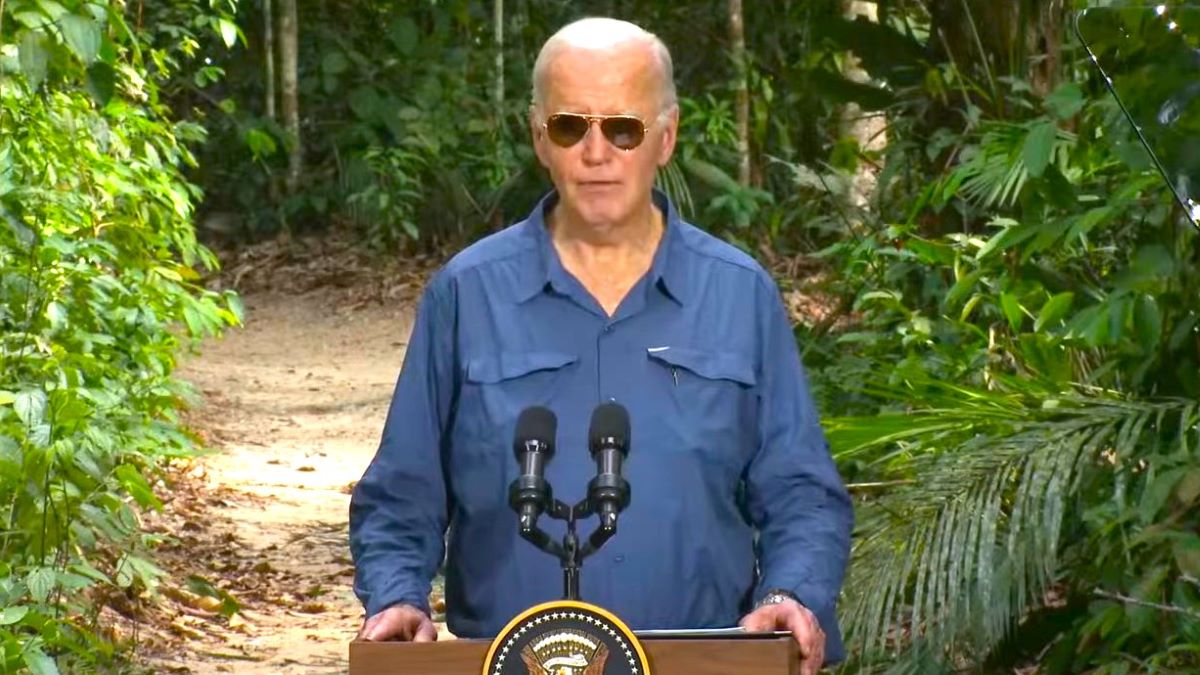 Joe Biden gives a speech in the Amazon rainforest