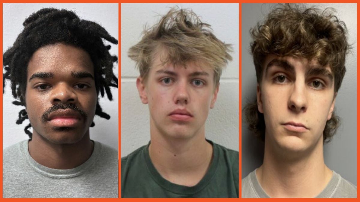 From left to right, Riley Keagan Brister, Cameron Guy, and Dylan Earp in their mugshots.