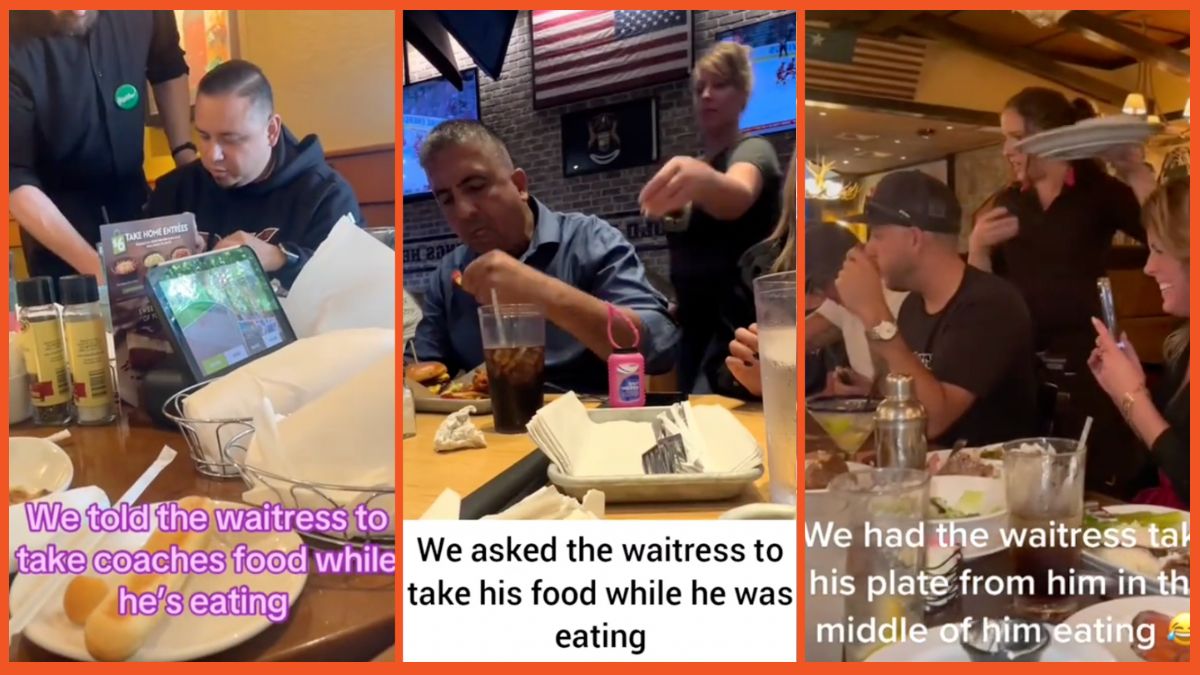 Screenshots of people sitting at restaurant tables