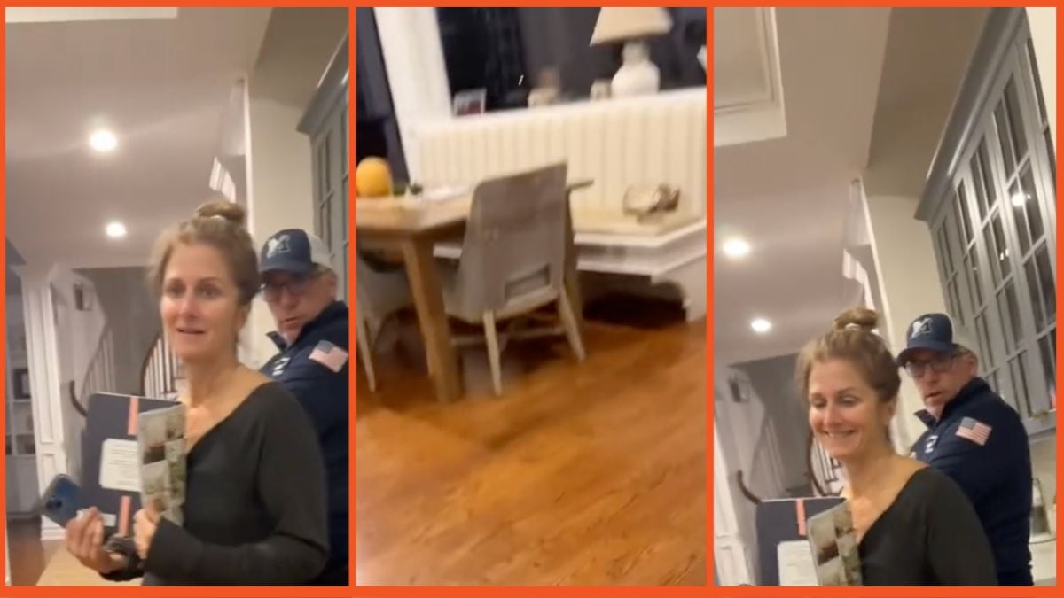 Screenshots of a TikTok video of parents talking to their daughter