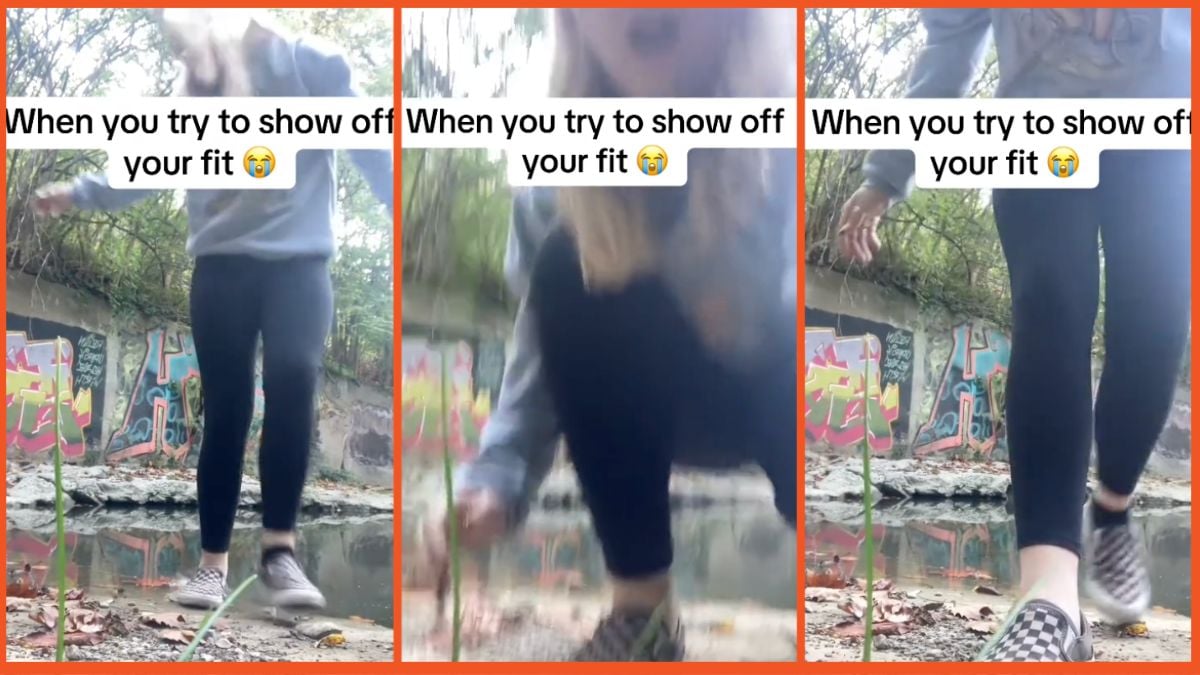 Girl’s fit check takes a turn when she massively misjudges the depth of an innocent-looking puddle – We Got This Covered