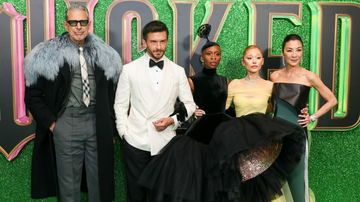 Jeff Goldblum, Jonathan Bailey, Cynthia Erivo, Ariana Grande and Michelle Yeoh attend the UK Premiere of "Wicked: Part One" at The Royal Festival Hall on November 18, 2024 in London, England