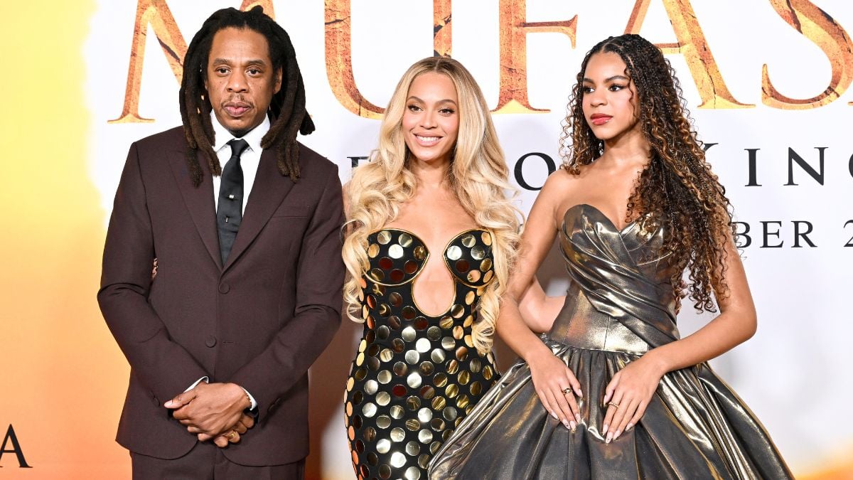 HOLLYWOOD, CALIFORNIA - DECEMBER 09: (L-R) Jay-Z, Beyoncé and Blue Ivy Carter attend the Los Angeles Premiere of Disney's "Mufasa: The Lion King" at Dolby Theatre on December 09, 2024 in Hollywood, California. (Photo by Axelle/Bauer-Griffin/FilmMagic)