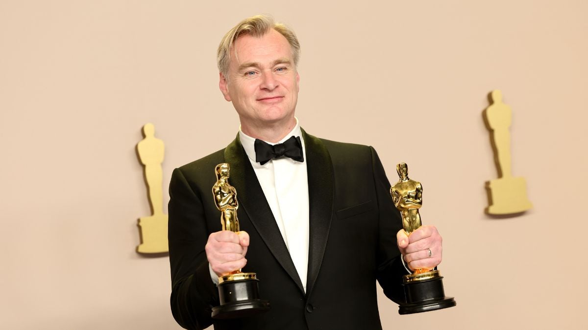 Christopher Nolan, winner of the Best Directing award and the Best Picture award for “Oppenheimer”, poses in the press room during the 96th Annual Academy Awards