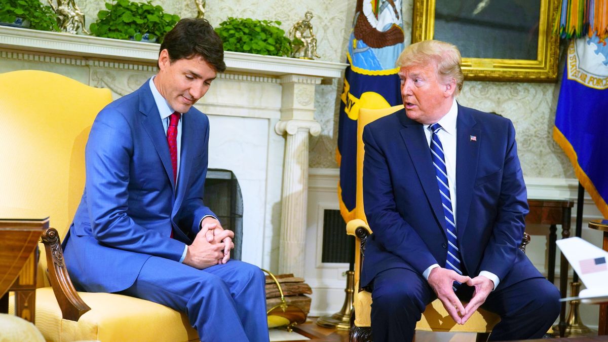 Donald Trump meets with Canadian Prime Minister Justin Trudeau in the Oval Office of the White House