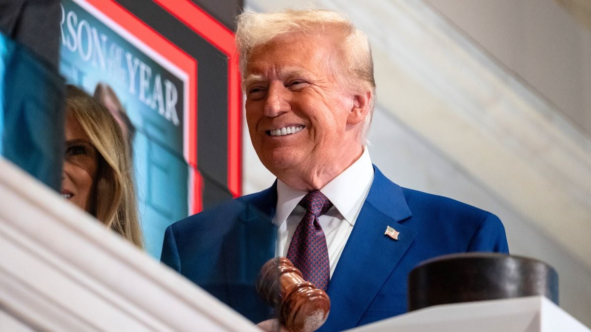 President-elect Donald Trump rings the opening bell on the trading floor of the New York Stock Exchange (NYSE) on December 12, 2024 in New York City. Trump was invited to the Exchange after being named TIME’s “Person of the Year” for the second time. (Photo by Spencer Platt/Getty Images)