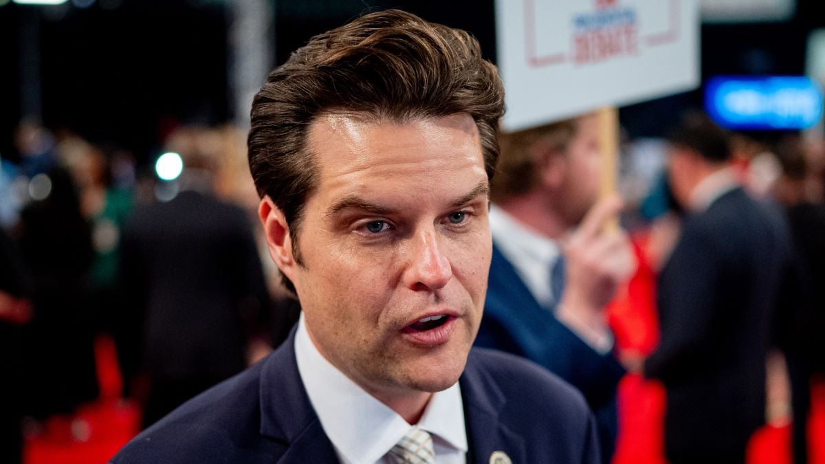 Rep. Matt Gaetz (R-FL) speaks to reporters in the spin room following the CNN Presidential Debate between U.S. President Joe Biden and Republican presidential candidate, former U.S. President Donald Trump at the McCamish Pavilion on the Georgia Institute of Technology campus on June 27, 2024 in Atlanta, Georgia. President Biden and former President Trump are faced off in the first presidential debate of the 2024 campaign. (Photo by Andrew Harnik/Getty Images)speak to reporters in the spin room following the CNN Presidential Debate between U.S. President Joe Biden and Republican presidential candidate, former U.S. President Donald Trump at the McCamish Pavilion on the Georgia Institute of Technology campus on June 27, 2024 in Atlanta, Georgia. President Biden and former President Trump are faced off in the first presidential debate of the 2024 campaign. (Photo by Andrew Harnik/Getty Images)