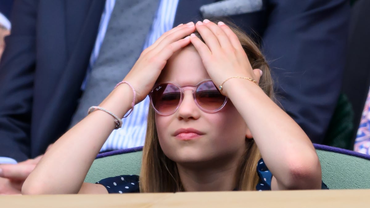 LONDON, ENGLAND - JULY 14: Princess Charlotte of Wales court-side of Centre Court during the men's final on day fourteen of the Wimbledon Tennis Championships at the All England Lawn Tennis and Croquet Club on July 14, 2024 in London, England.