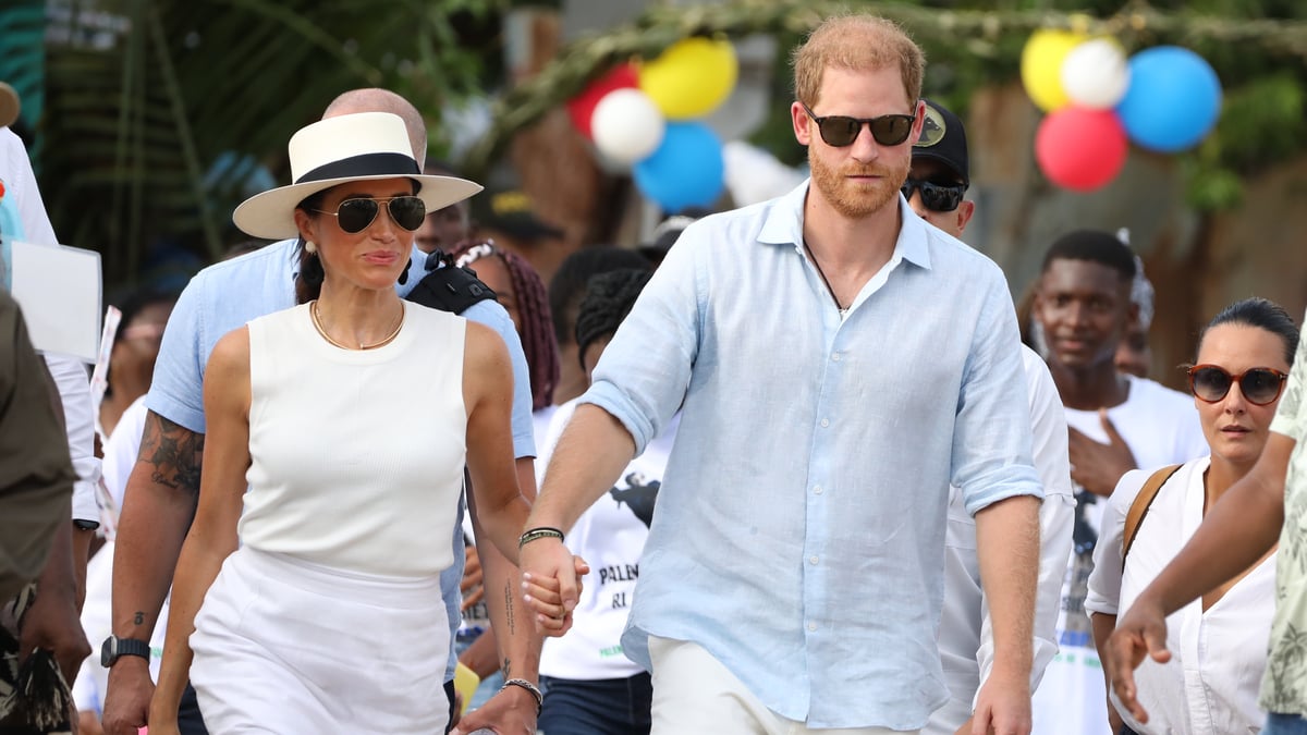 PALENQUE, COLOMBIA - AUGUST 17: Prince Harry, Duke of Sussex and Meghan, Duchess of Sussex are seen in the streets of San Basilio de Palenque during a visit around Colombia on August 17, 2024 in Cartagena, Colombia.