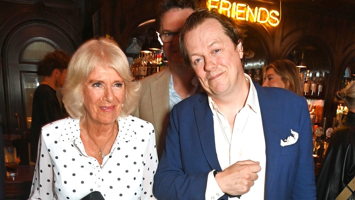 Queen Camilla and Tom Parker Bowles attend the launch of new book "Cooking & The Crown" by Tom Parker Bowles at The Audley Public House on September 05, 2024 in London, England.