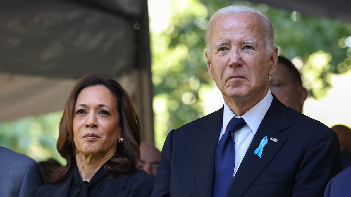 NEW YORK, NEW YORK - SEPTEMBER 11: Democratic presidential nominee, U.S. Vice President Kamala Harris, and U.S. President Joe Biden, join family and friends at Ground Zero honoring the lives of those lost on the 23rd anniversary of the terror attacks of September 11, 2001, at the World Trade Center on September 11, 2024 in New York City. Biden and Harris will also attend ceremonies at the Flight 93 National Memorial in Shanksville, Pa, and the Pentagon in Arlington, Va., making visits to all three sites of the terror attacks that killed nearly 3,000 people.