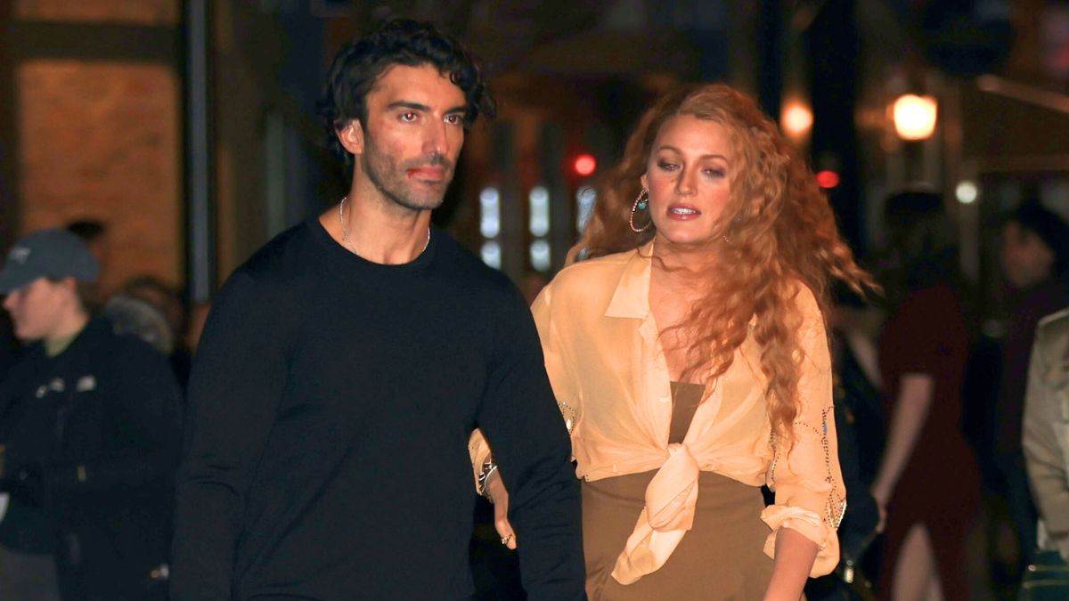 Justin Baldoni and Blake Lively are seen on the set of 'It Ends with Us' on January 12, 2024 in Jersey City, New Jersey