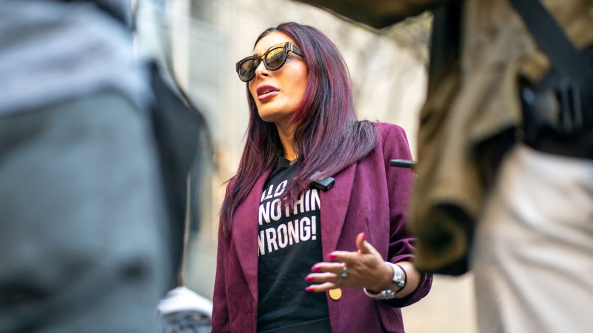 Far-right activist Laura Loomer speaks to the media prior to the beginning of former President Donald Trump's Trial at Manhattan Criminal Court on April 15, 2024 in New York City. Jury selection is set to begin in the former president's criminal trial. Trump faces 34 felony counts of falsifying business records in the first of his criminal cases to go to trial. This is the first-ever criminal trial of a former president of the United States.