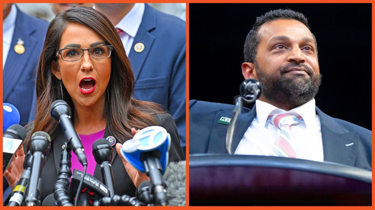 Lauren Boebert is seen on May 16, 2024 in New York City and Kash Patel speaks during a campaign rally for U.S. Republican presidential nominee, former President Donald Trump