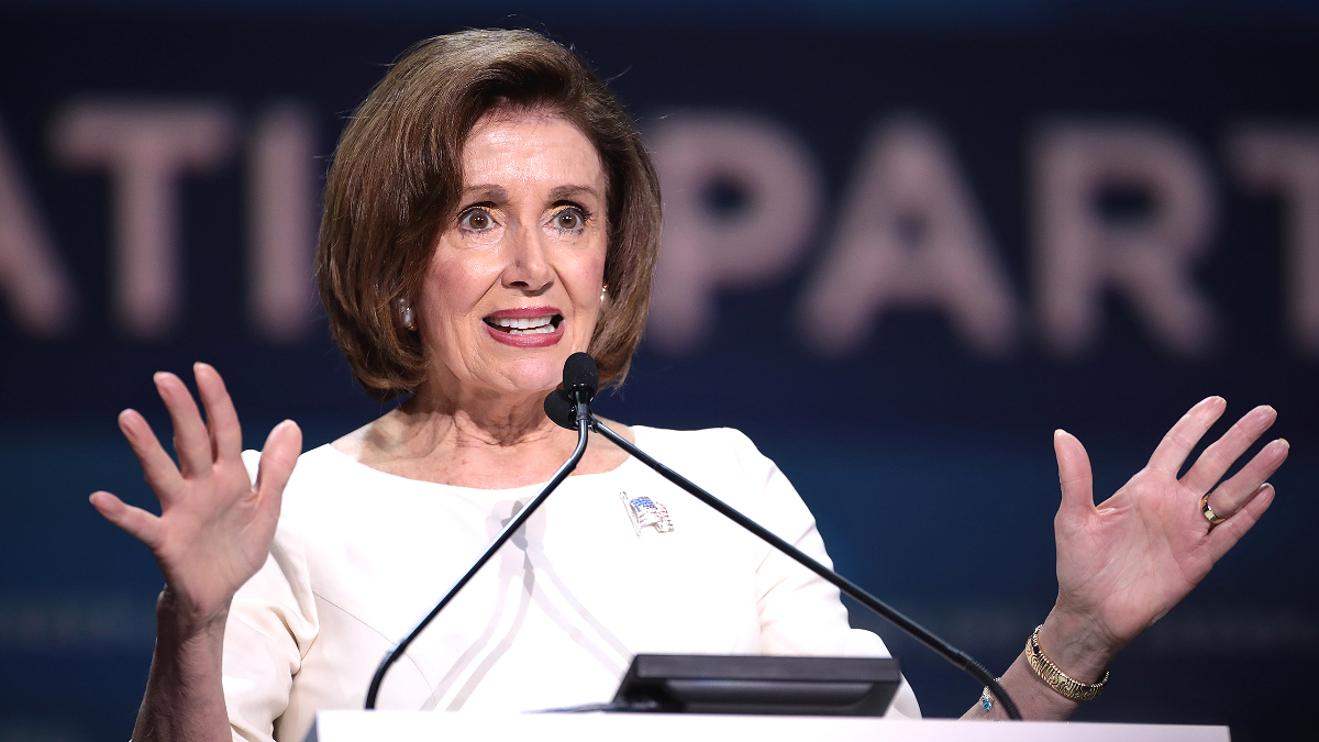 Speaker of the House Nancy Pelosi speaking with attendees at the 2019 California Democratic Party State Convention at the George R. Moscone Convention Center in San Francisco, California.