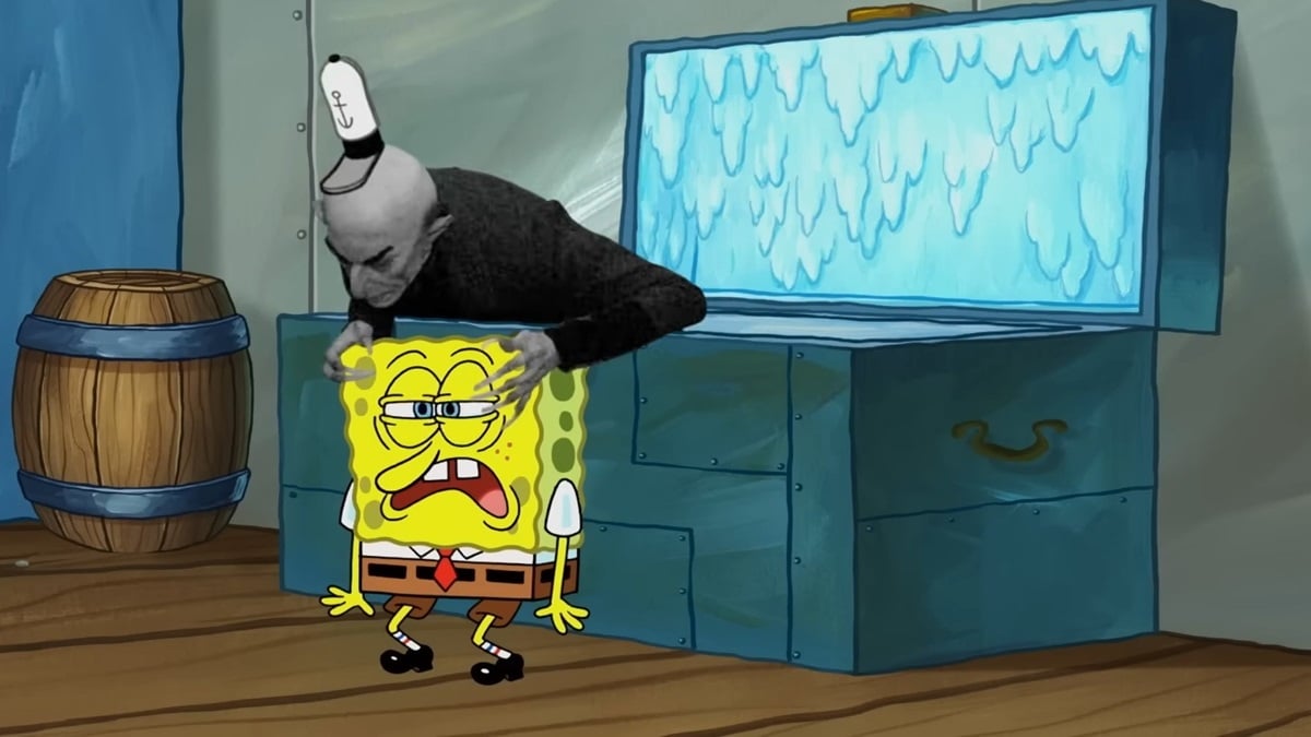 Nosferatu touching SpongeBob SquarePants' head