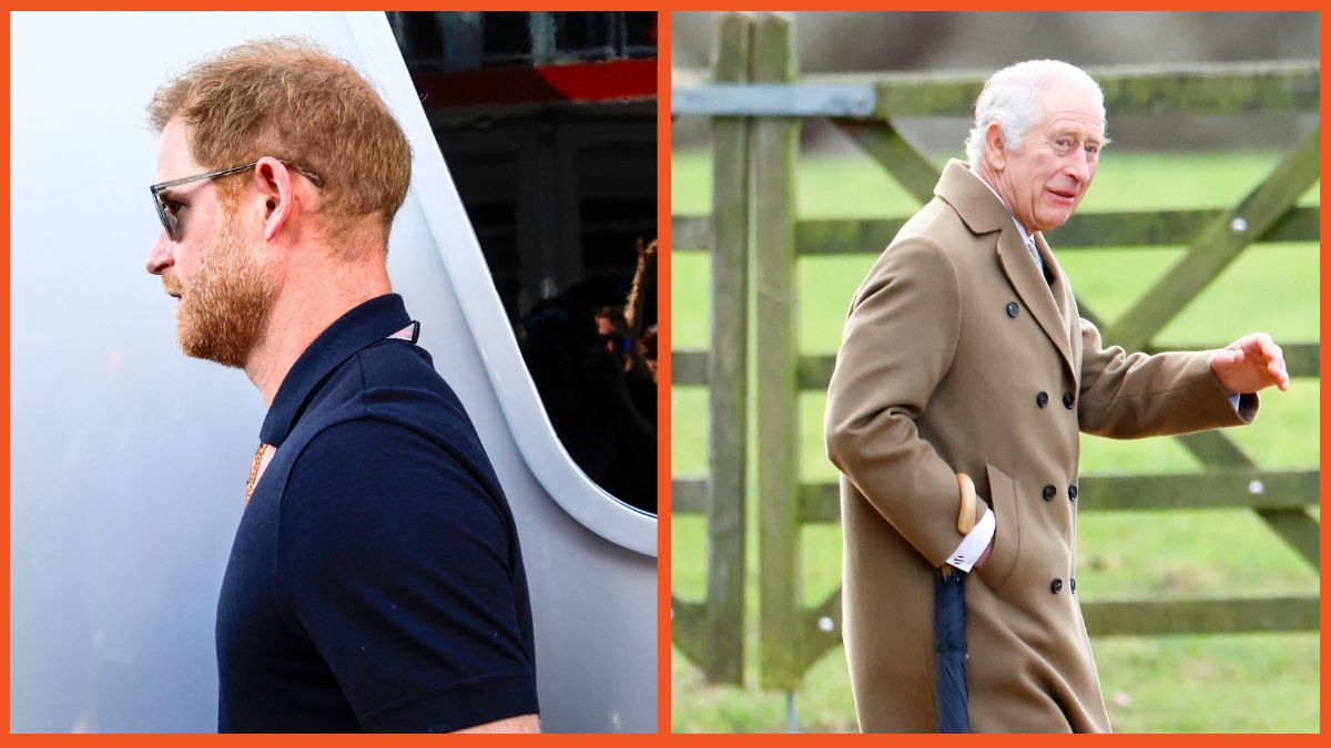 Prince Harry, Duke of Sussex walks in the Paddock prior to the F1 Grand Prix of United States at Circuit of The Americas and King Charles III attends the Sunday service at the Church of St Mary Magdalene on the Sandringham estate