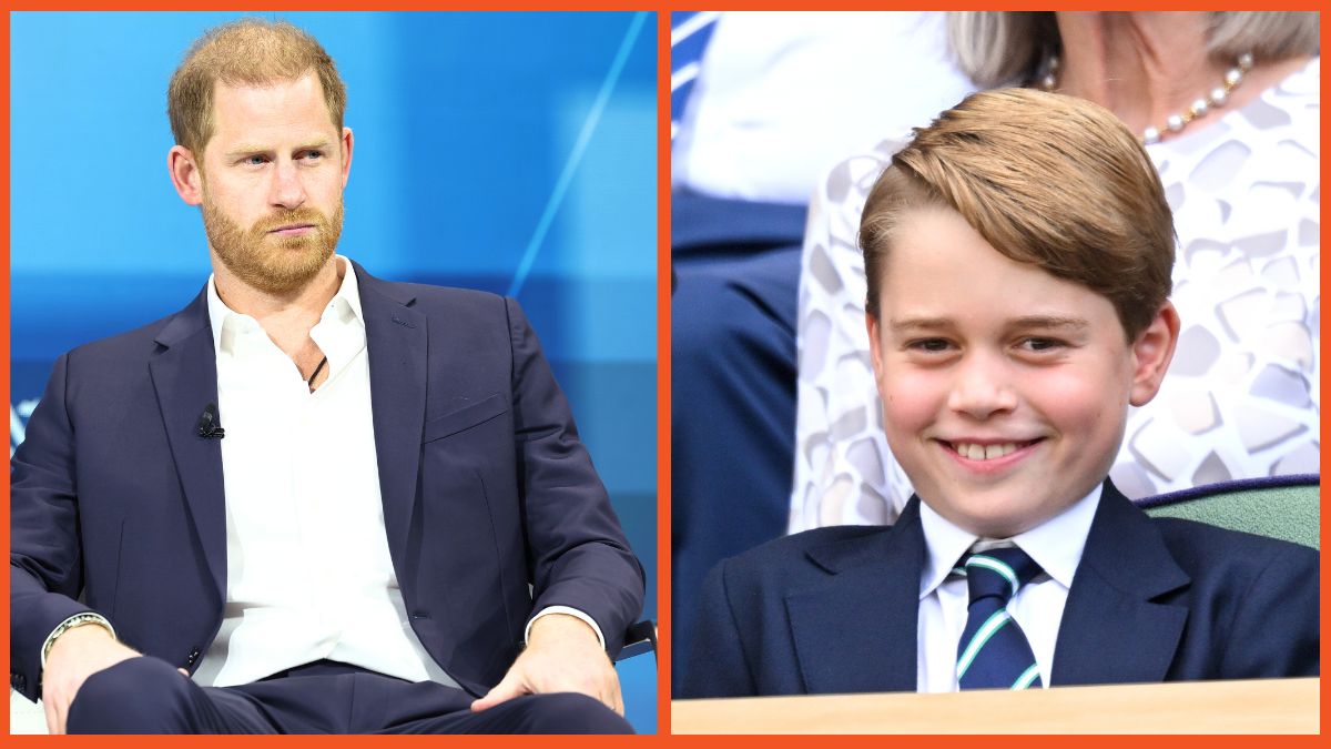 Prince Harry, The Duke of Sussex, looks out into the crowd during the New York Times annual DealBook summit at Jazz at Lincoln Center and Prince George of Cambridge attends the Men's Singles Final at All England Lawn Tennis and Croquet Club