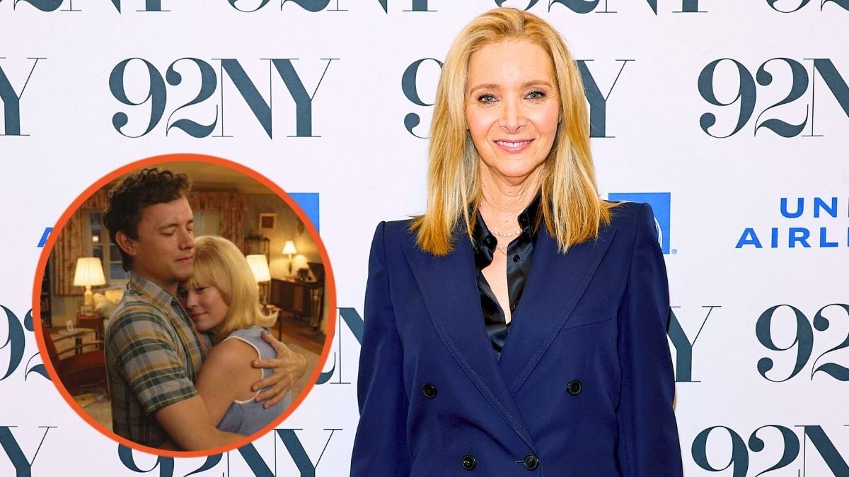 Still from movie 'Here' and image of Lisa Kudrow attending Netflix's No Good Deed Screening & Conversation at 92NY