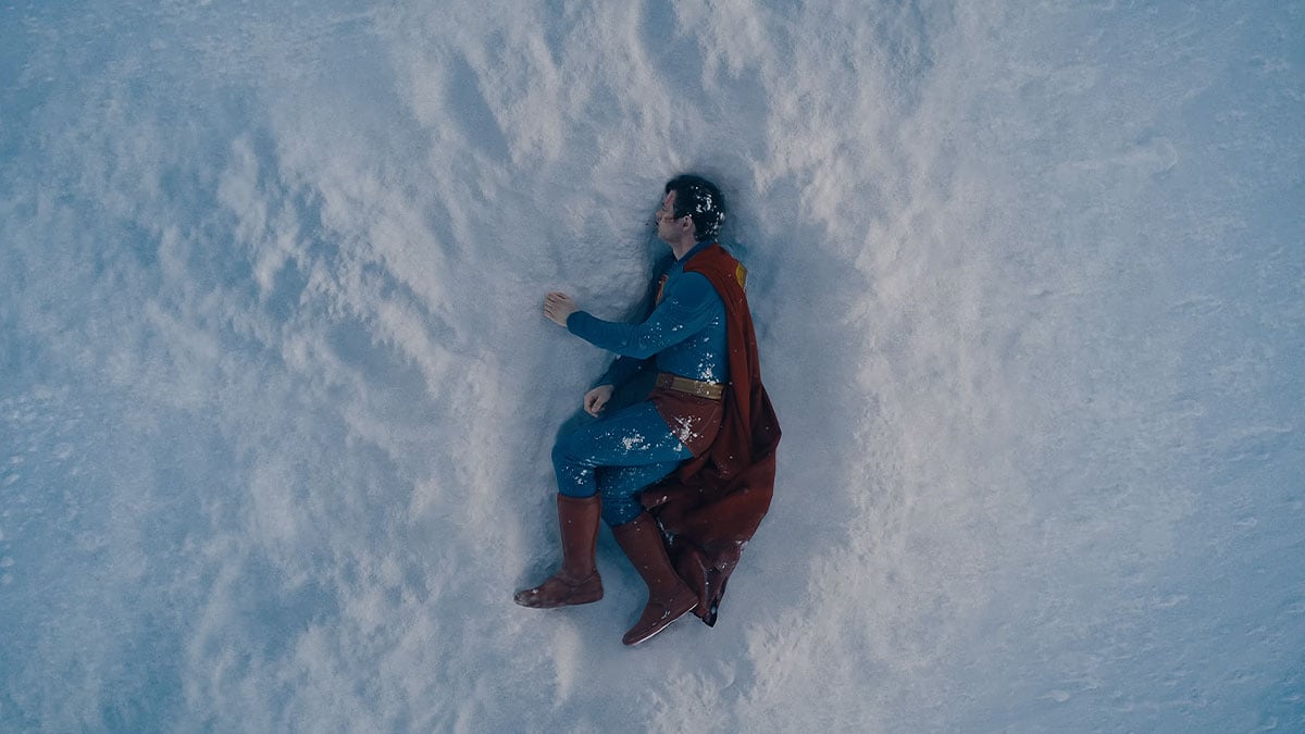 Superman hitting the Yamcha pose in the snow