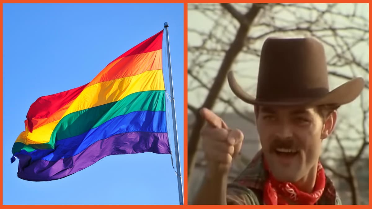 Village people and rainbow flag