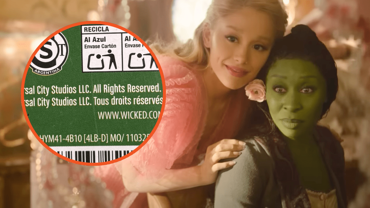 Wicked trailer and packaging error composite via Sarah Genao/X/Universal Pictures/YouTube