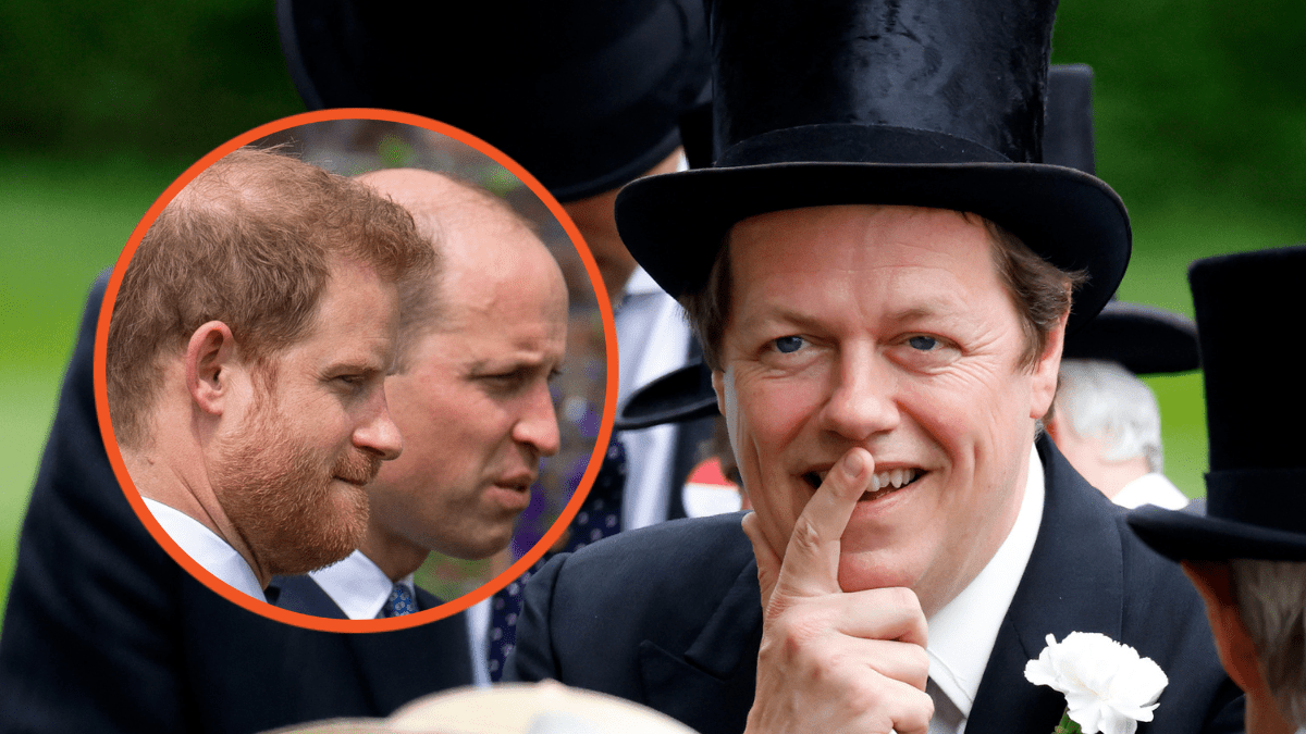 Tom Parker Bowles attends day one of Royal Ascot 2023 at Ascot Racecourse on June 20, 2023 in Ascot, England. (Photo by Max Mumby/Indigo/Getty Images) & Prince Harry, Duke of Sussex and Prince William, Duke of Cambridge during the unveiling of a statue they commissioned of their mother Diana, Princess of Wales, in the Sunken Garden at Kensington Palace, on what would have been her 60th birthday on July 1, 2021 in London, England. Today would have been the 60th birthday of Princess Diana, who died in 1997. At a ceremony here today, her sons Prince William and Prince Harry, the Duke of Cambridge and the Duke of Sussex respectively, will unveil a statue in her memory. (Photo by Dominic Lipinski - WPA Pool/Getty Images)