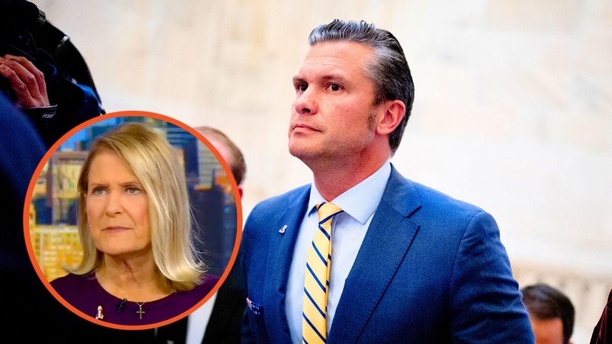 Penenlope Hegseth appears on Fox & Friends and Pete Hegseth and his wife Jennifer Rauchet (L) walk through the Russell Senate Office building on Capitol Hill