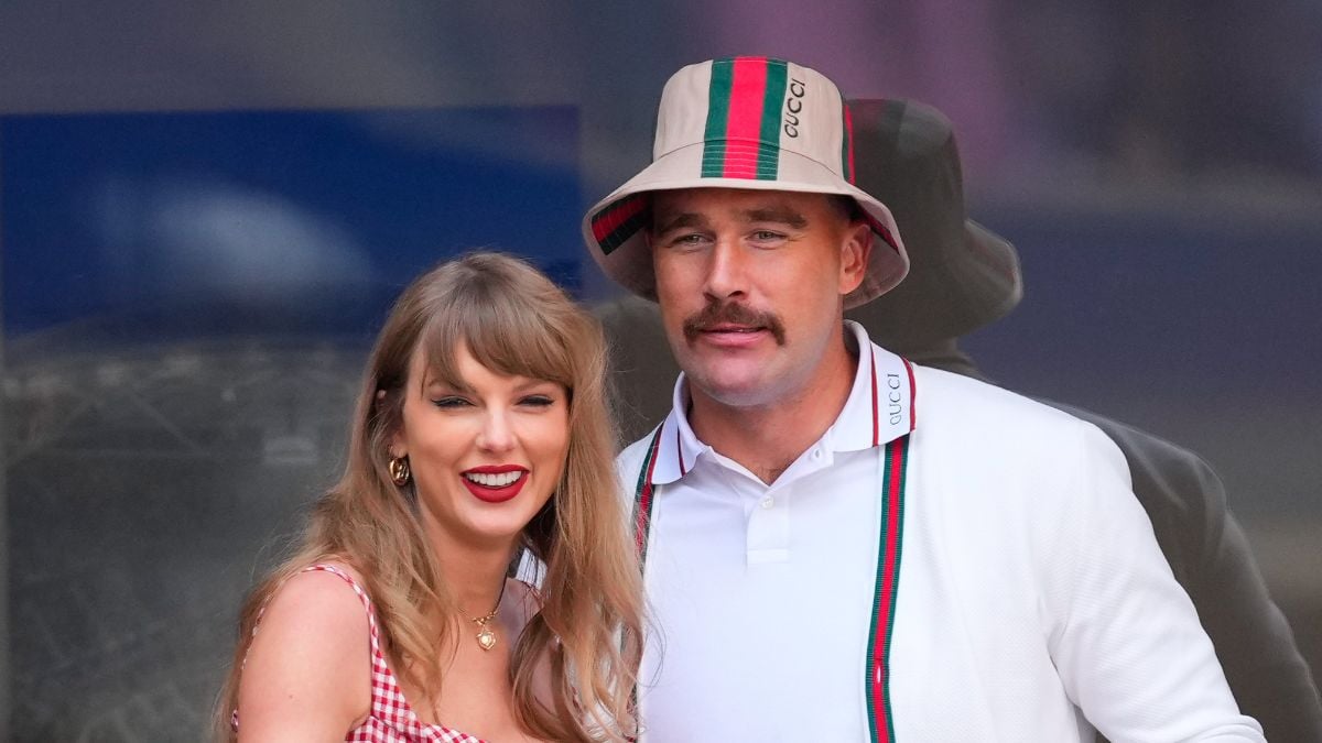 NEW YORK, NEW YORK - SEPTEMBER 08: Taylor Swift and Travis Kelce are seen at the Men's Final between Fritz and Sinner at the 2024 US Open Tennis Championships on September 08, 2024 in New York City.