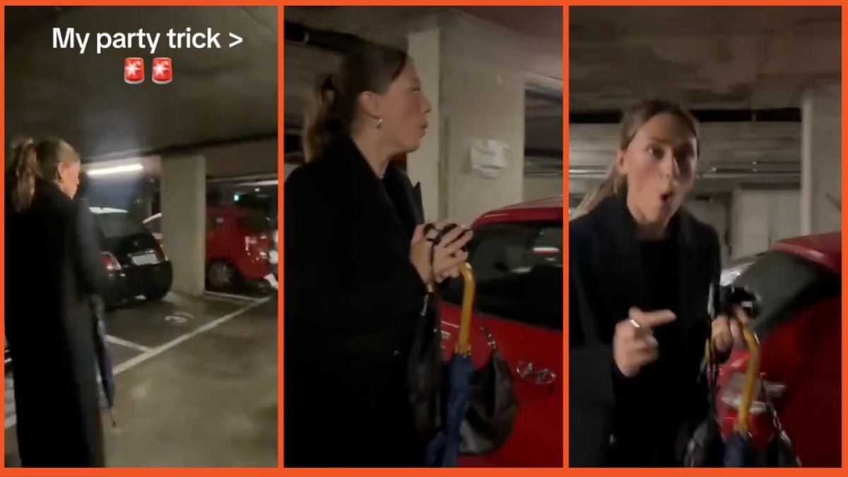 Screenshots of a woman walking in a parking lot