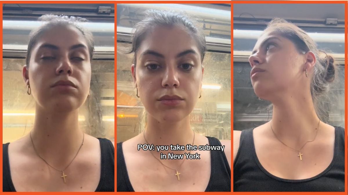 Screenshots of a woman sitting on the subway in NYC