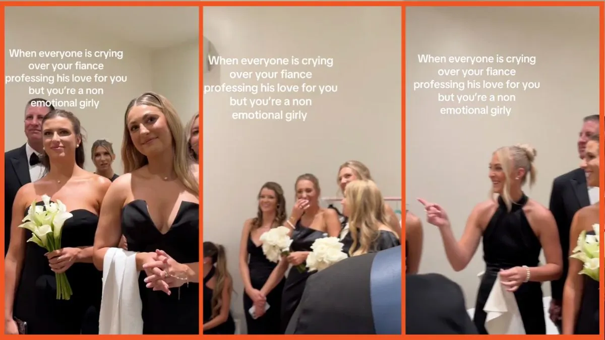 Screenshots of people crying at a wedding during vows