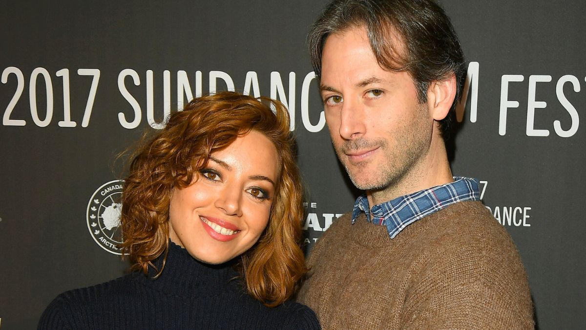 Actress Aubrey Plaza (L) and director Jeff Baena attend The Little Hours premiere during day 1 of the 2017 Sundance Film Festival