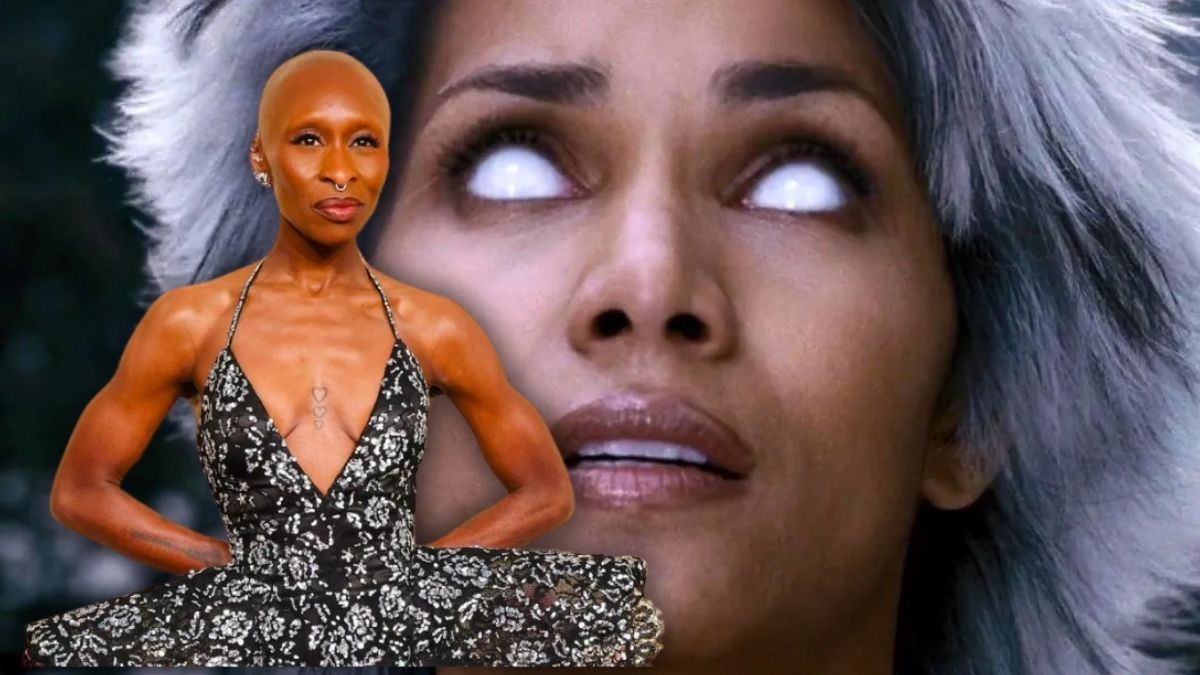 Cynthia Erivo imposed on a screenshot of Halle Berry's Storm