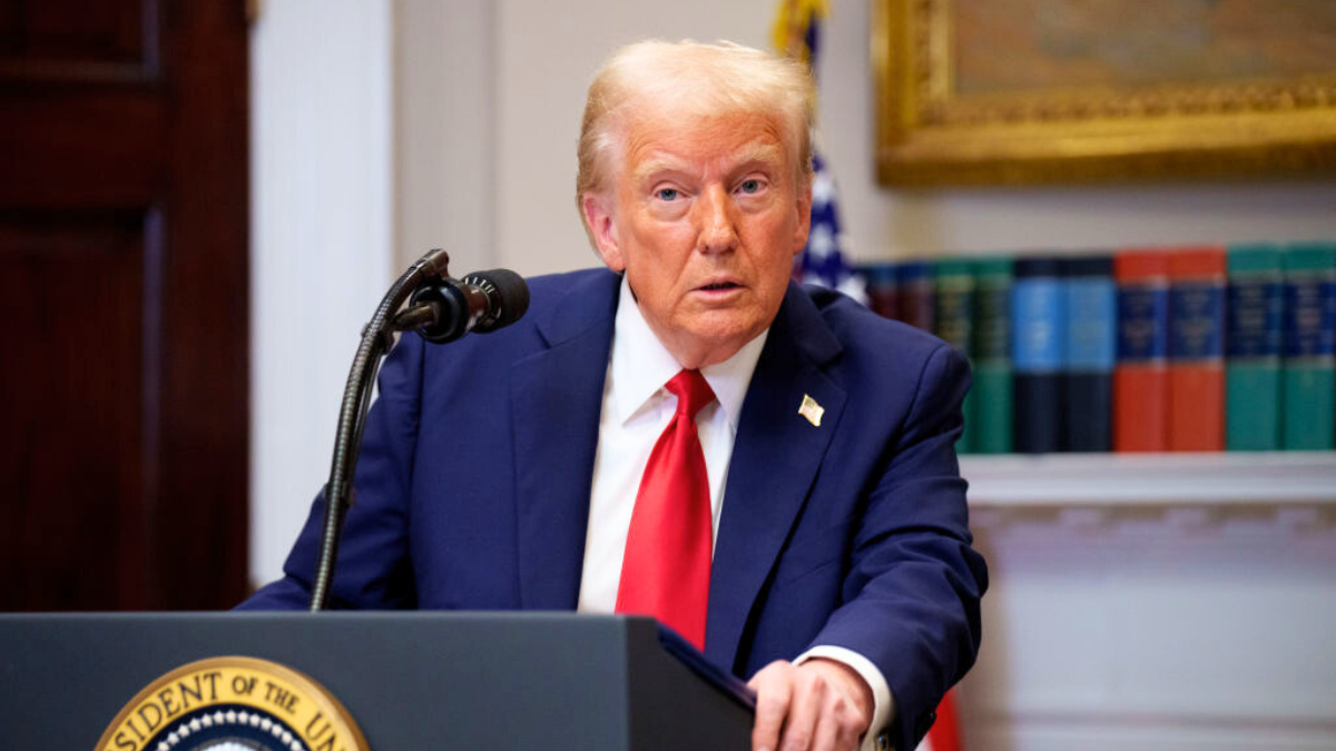 US President Donald Trump takes a question from a reporter during a news conference in the Roosevelt Room of the White House on January 21, 2025 in Washington, DC. Trump announced an investment in artificial intelligence (AI) infrastructure and took questions on a range of topics including his presidential pardons of Jan. 6 defendants, the war in Ukraine, cryptocurrencies and other topics.