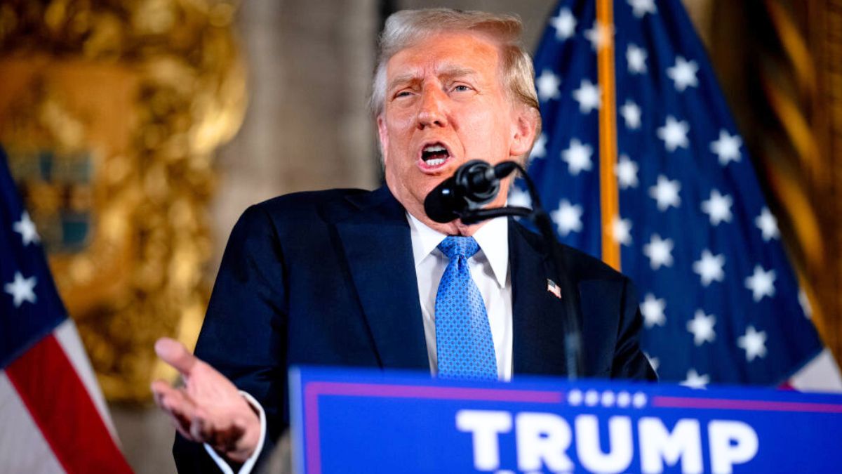 PALM BEACH, FLORIDA - DECEMBER 16: U.S. President-elect Donald Trump speaks at a news conference at Trump's Mar-a-Lago resort on December 16, 2024 in Palm Beach, Florida. In a news conference that went over an hour, Trump announced that SoftBank will invest over $100 billion in projects in the United States including 100,000 artificial intelligence related jobs and then took questions on Syria, Israel, Ukraine, the economy, cabinet picks, and many other topics. (Photo by Andrew Harnik/Getty Images)