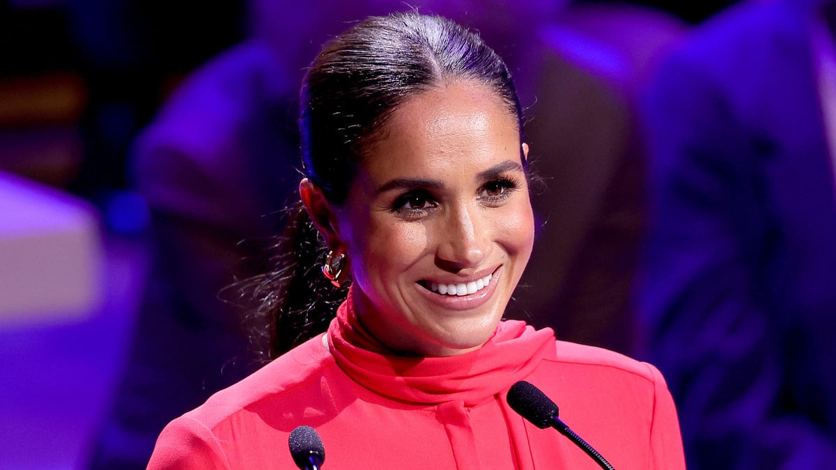 MANCHESTER, ENGLAND - SEPTEMBER 05: Meghan, Duchess of Sussex makes the keynote speech during the Opening Ceremony of the One Young World Summit 2022 at The Bridgewater Hall on September 05, 2022 in Manchester, England. The annual One Young World Summit brings together more than two thousand of the brightest young leaders from every country and sector, working to accelerate social impact both in-person and digitally. Meghan is a counsellor for the organisation, alongside Justin Trudeau, Sir Richard Branson, and Jamie Oliver, among others.