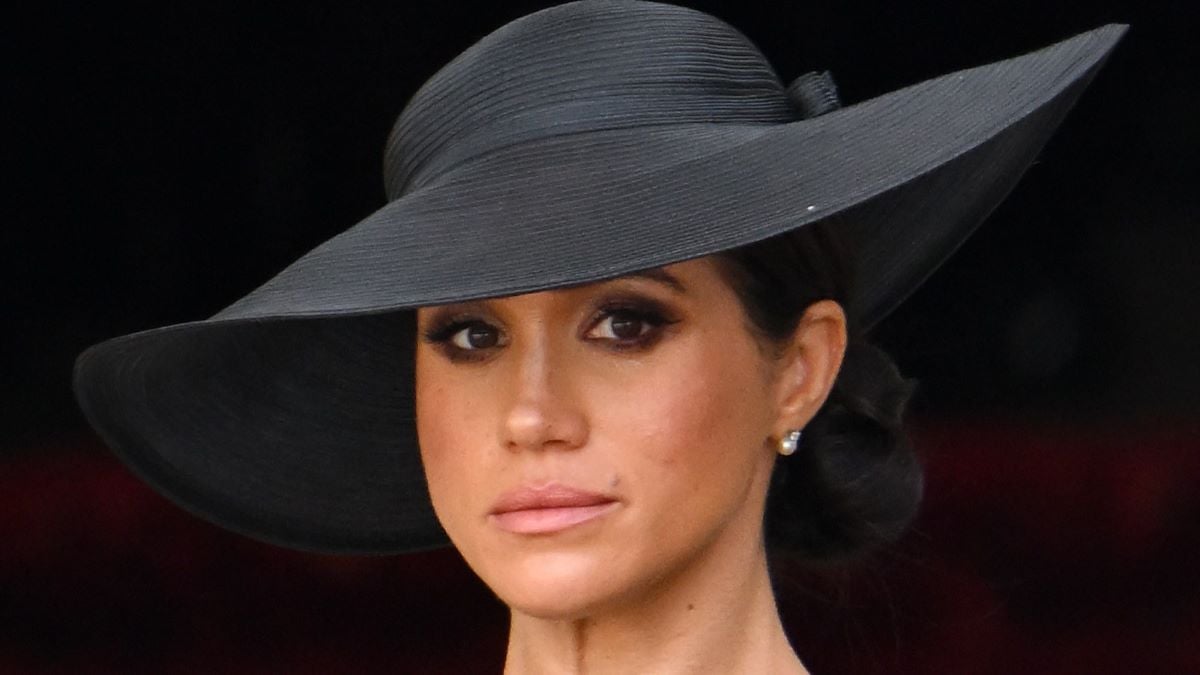 Meghan, Duchess of Sussex during the State Funeral of Queen Elizabeth II at Westminster Abbey on September 19, 2022 in London, England. Elizabeth Alexandra Mary Windsor was born in Bruton Street, Mayfair, London on 21 April 1926. She married Prince Philip in 1947 and ascended the throne of the United Kingdom and Commonwealth on 6 February 1952 after the death of her Father, King George VI. Queen Elizabeth II died at Balmoral Castle in Scotland on September 8, 2022, and is succeeded by her eldest son, King Charles III. (Photo by Karwai Tang/WireImage)