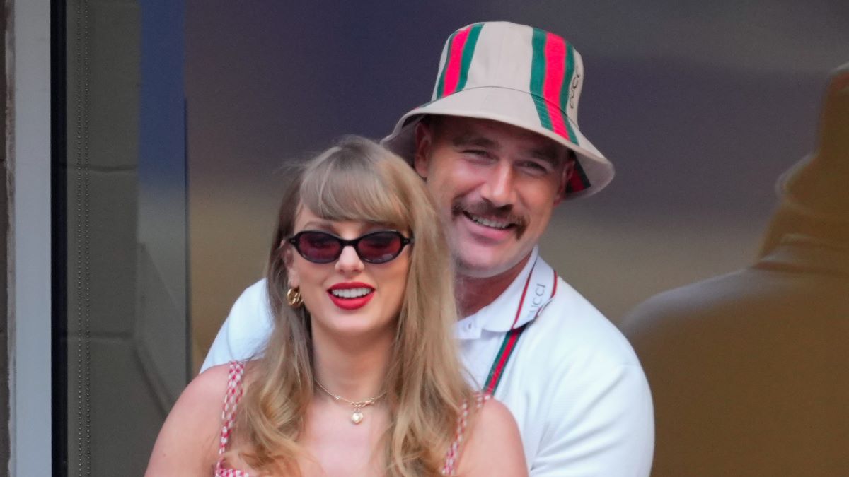 Taylor Swift and Travis Kelce are seen during the 2024 US Open Tennis Championships on September 08, 2024 in New York City. (Photo by Gotham/GC Images)