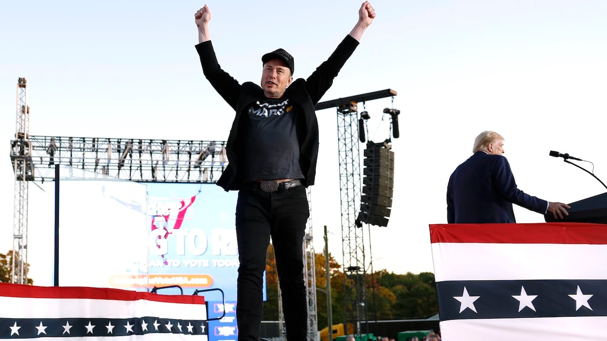 BUTLER, PENNSYLVANIA - OCTOBER 05: Elon Musk leaves the stage after addressing a campaign rally with Republican presidential nominee, former President Donald Trump at the Butler Farm Show fairgrounds on October 05, 2024 in Butler, Pennsylvania. This is the first time that Trump has returned to Butler since he was injured during an attempted assassination on July 13.