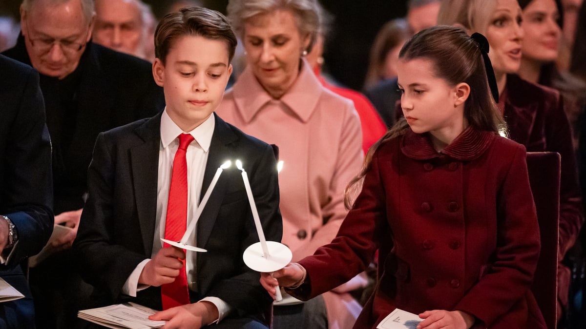 LONDON, ENGLAND - DECEMBER 6: Prince George and Princess Charlotte during the 'Together At Christmas' Carol Service at Westminster Abbey on December 6, 2024 in London, England. The Prince and Princess of Wales, along with other members of the Royal Family, attended the annual carol service. Led by The Princess and supported by The Royal Foundation, the event offered a chance to pause and reflect on the profound values of love, compassion, and the vital connections we share—particularly during life's most challenging moments. The service also highlighted remarkable individuals from across the UK who have demonstrated extraordinary kindness, empathy, and support within their communities.