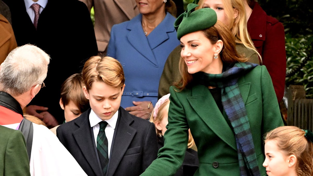 SANDRINGHAM, NORFOLK - DECEMBER 25: Prince George of Wales, Princess Catherine, Princess of Wales and Princess Charlotte of Wales attend the 2024 Christmas Morning Service at St Mary Magdalene Church on December 25, 2024 in Sandringham, Norfolk.