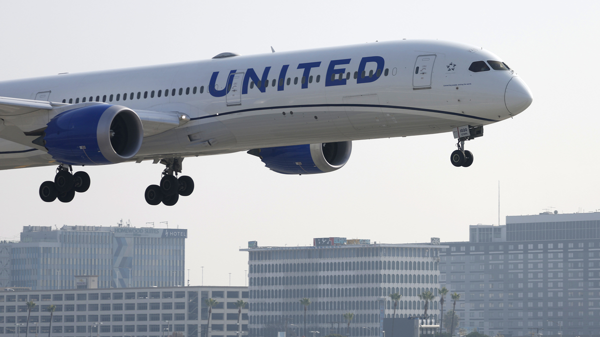 LOS ANGELES, CALIFORNIA - JANUARY 4: A United Airlines Boeing 787 Dreamliner arrives for a landing at Los Angeles International Airport (LAX) from Tokyo on January 4, 2025 in Los Angeles, California.