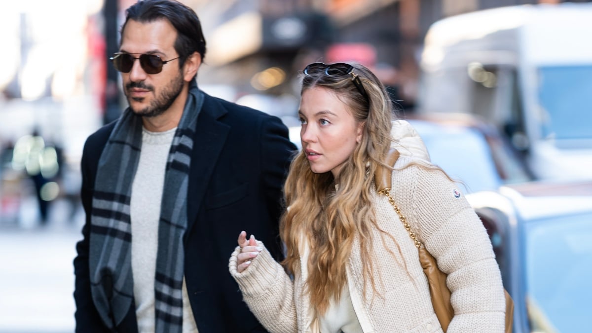 Jonathan Davino (L) and Sydney Sweeney are seen in SoHo on December 14, 2024 in New York City.