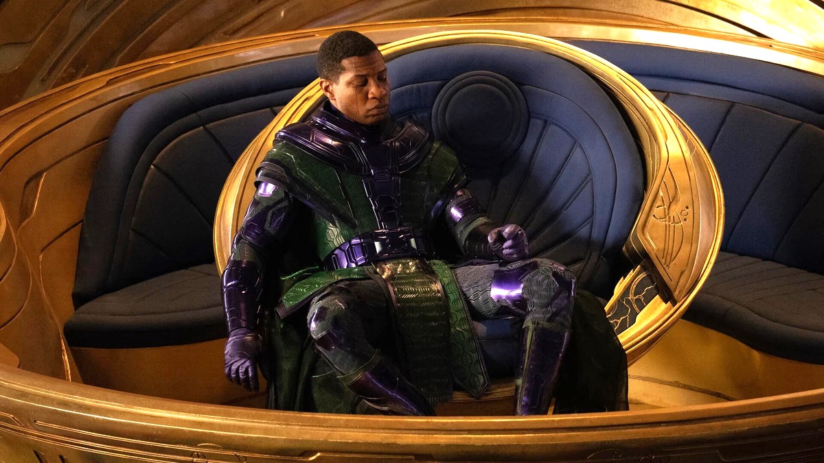 Kang the Conqueror sits on his Time Sphere throne in Ant-Man and the Wasp: Quantumania