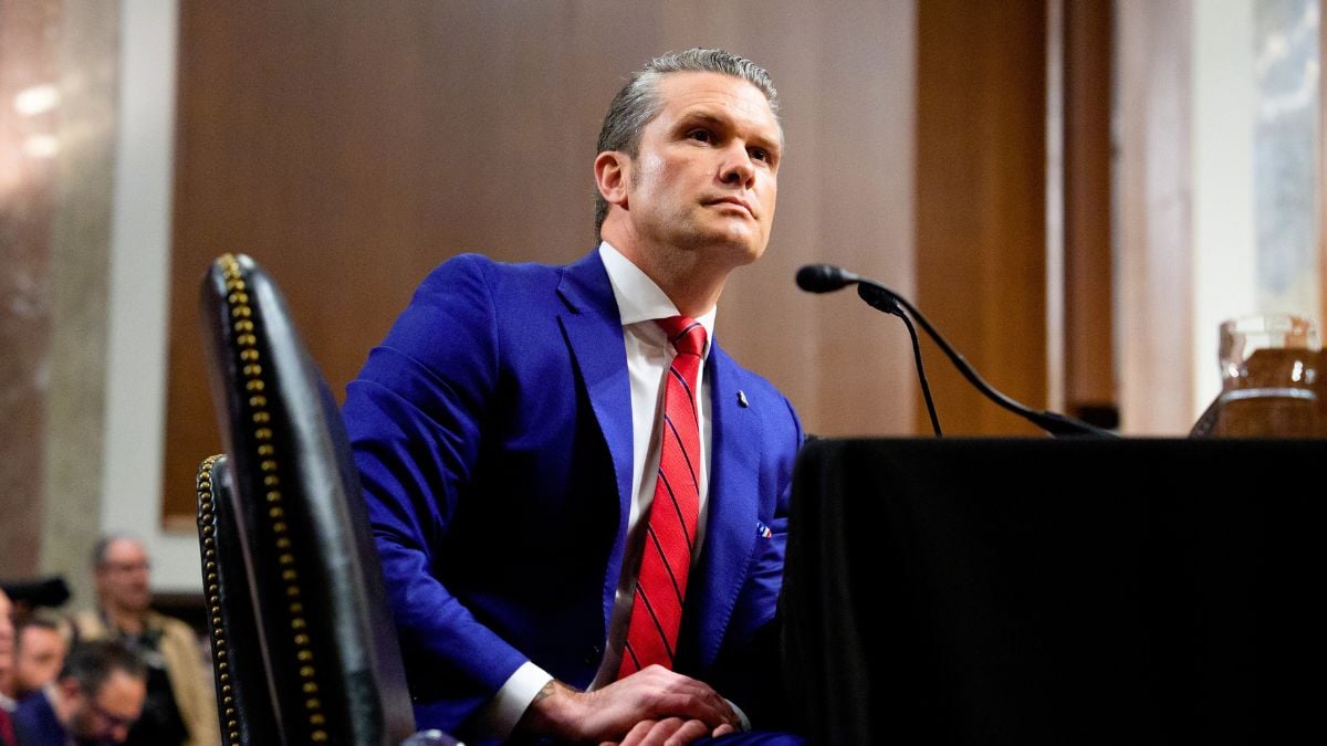 Pete Hegseth appears during a Senate Armed Services confirmation hearing on Capitol Hill