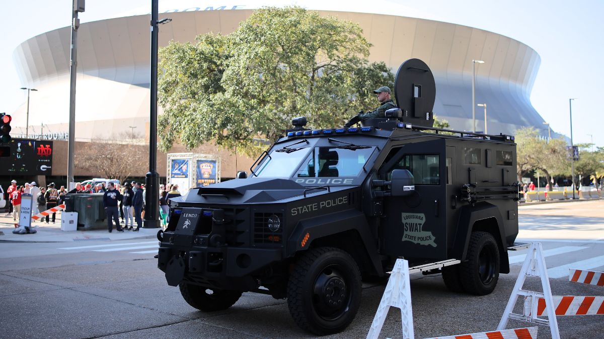 Police car patrols New Orleans, where Shamsud-Din Bahar Jabbar commited a terrorist attack