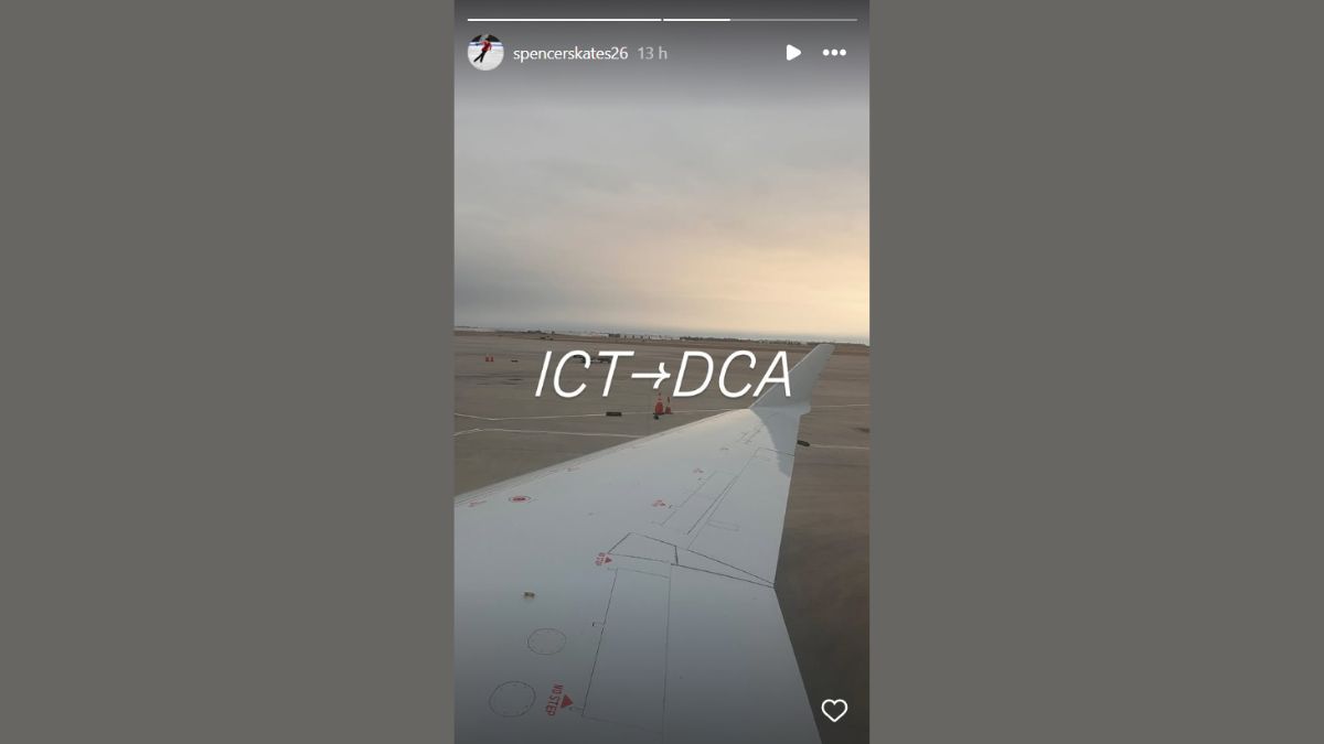 Spencer Lane Instagram Story aboard a plane flying from Wichita to Washington D.C., believed to be the same plame that was hit by a helicopter on Wednesday.