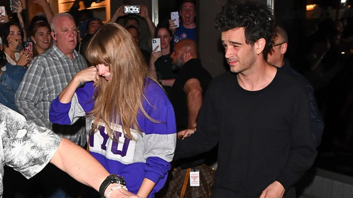 Taylor Swift and Matty Healy seen leaving 'The Electric Lady' studio in Manhattan on May 16, 2023 in New York City.